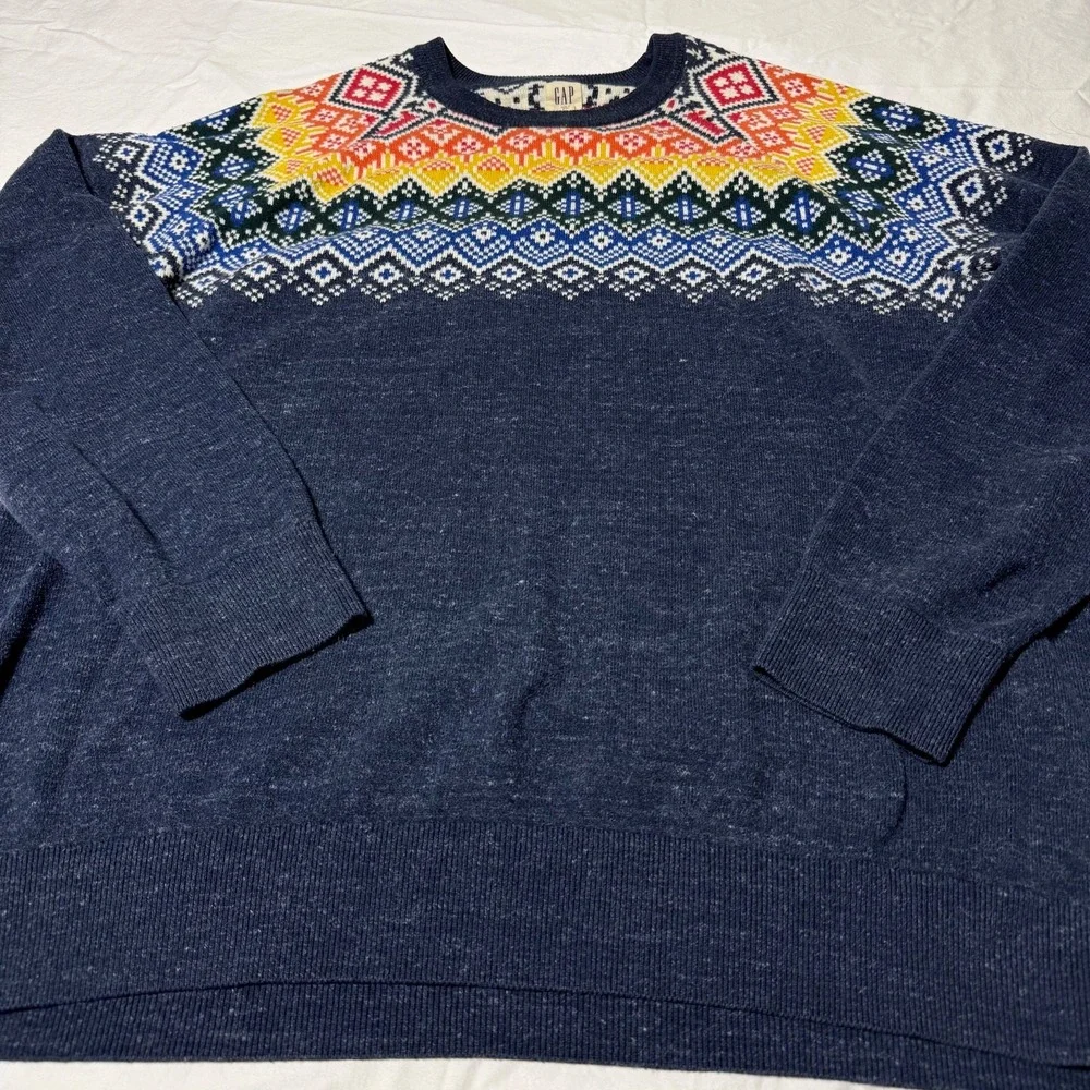 Gap Fair Isle Sweater Crewneck Norway Nordic Style Men's Size XXL Rainbow